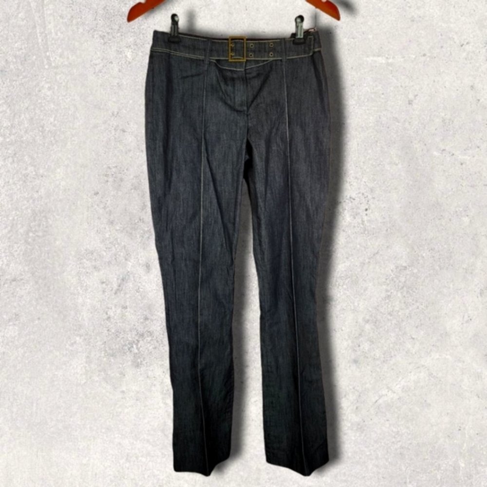 Chambray belted mid-rise trousers